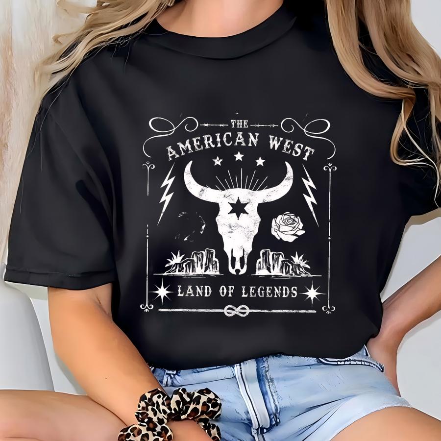 ® Hoodie, American West Land Of Legends Shirt, Country Music Shirt, Cow Lover Gift, America Sweater, Western Concert Shirt T-shirt