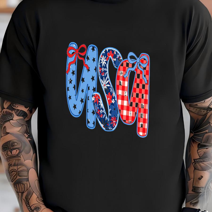 Usa Shirt, Coquette 4th Of July Shirt, Floral Patriotic Shirt, Red White Blue Shirt, Girly Independence Day Top, Tee T-shirt