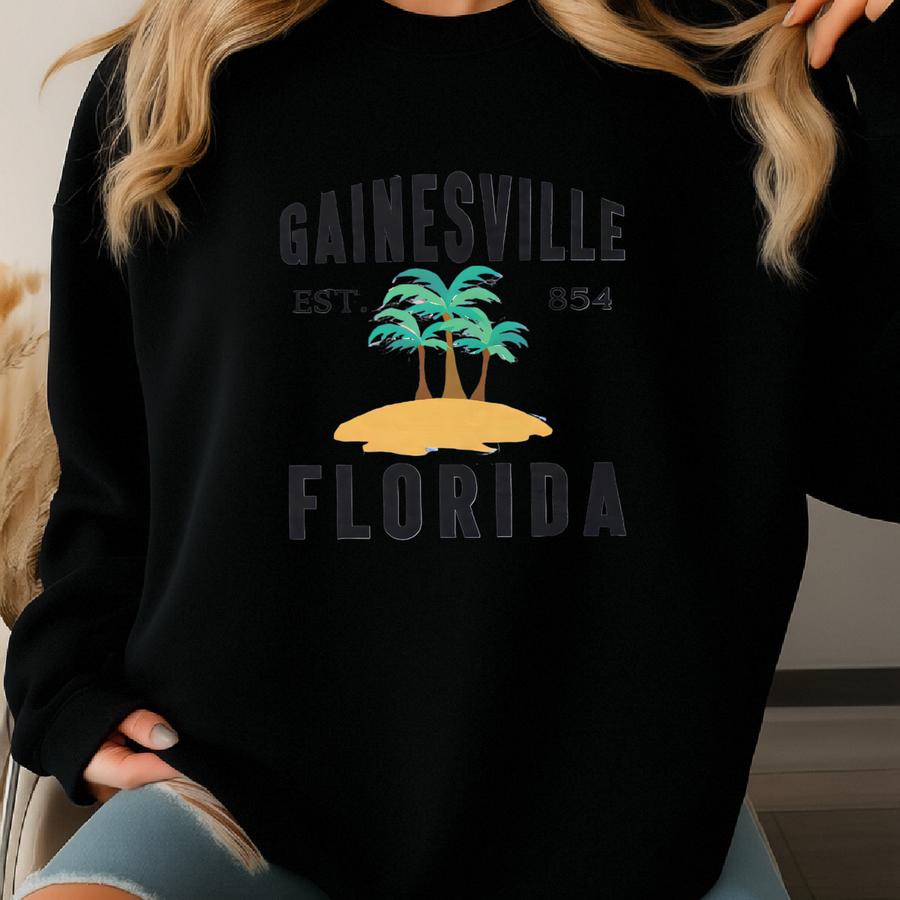 Gainesville Florida Sweatshirt, Palm Tree Design, Established 1854, City Pride, Vacation Souvenir, Apparel Sweatshirt