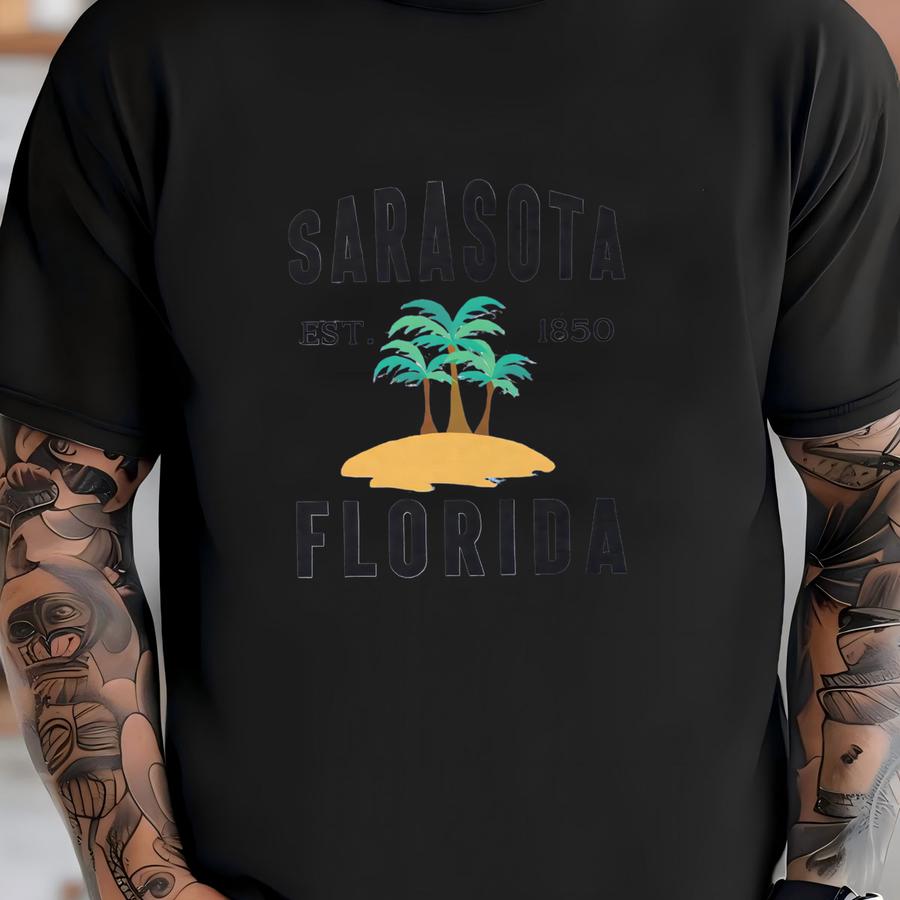 Sarasota Florida Sweatshirt, Palm Tree Est 1850, Vacation Souvenir Sweatshirt, Beachy Apparel, Florida Gift, City Pride Crewneck T-shirt