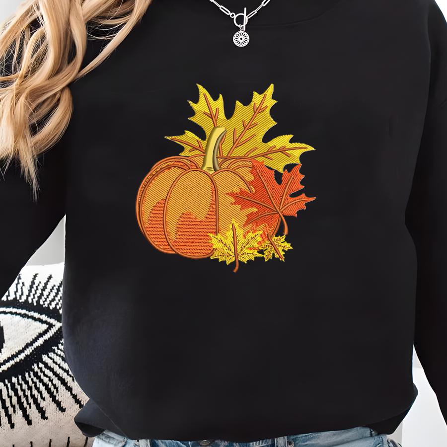 Fall Leaves And Pumpkin Y Design, Fall Y Designs, Machine Y Designs, Y Files, Y Pattern Sweatshirt
