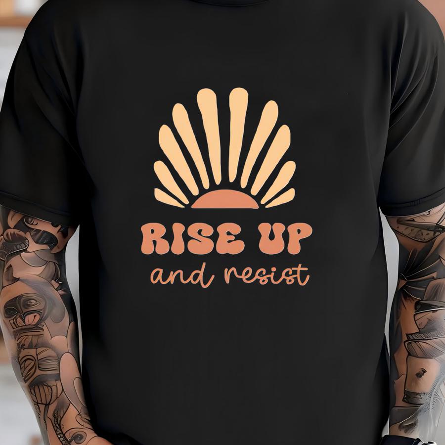 Rise Up Resist Hoodie Retro Floral Sunset Activism - Democrat Gift Shirt