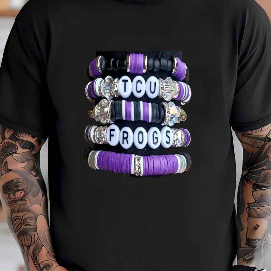 Full Stack Tcu Inspired Heishi Friendship Stacking Bracelets Horned Frogs Gameday Jewelry T-shirt