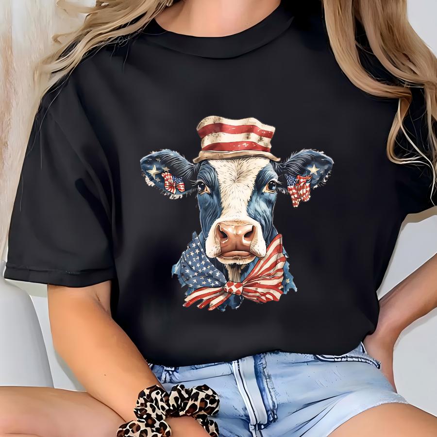 Patriotic Cow Shirt: Kids 4th Of July Farmhouse Tee T-shirt