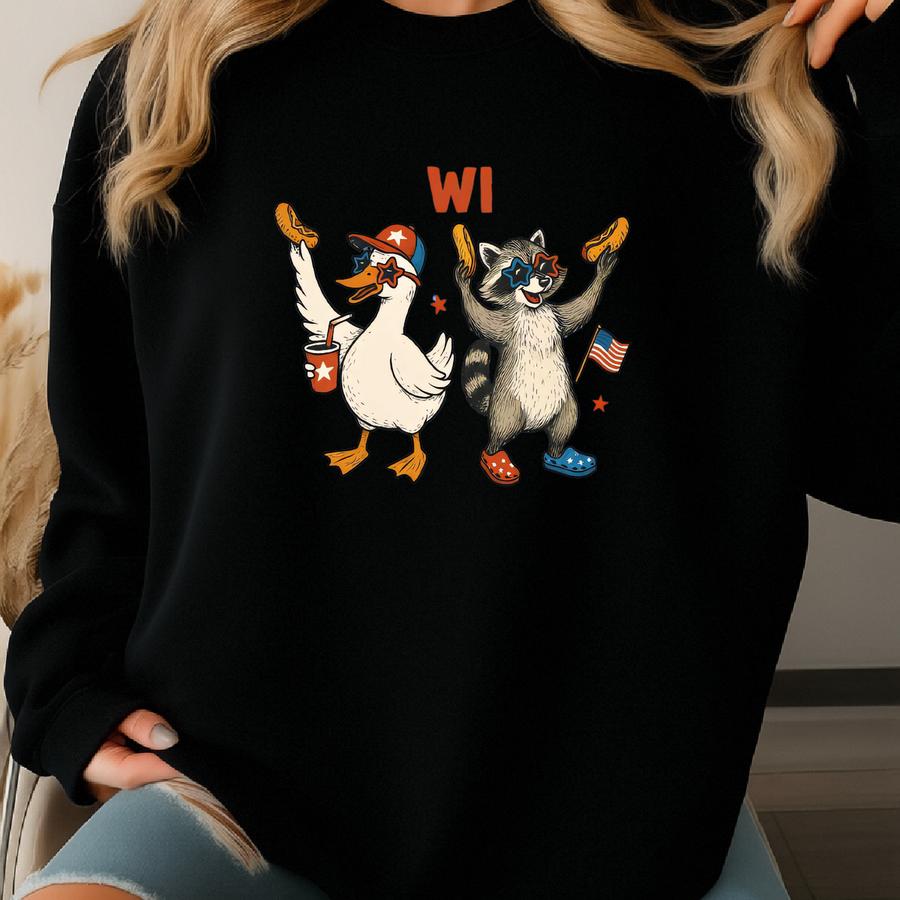 Red White And Raccoon Usa Shirt: 4th Of July Funny Tee S-3xl Sweatshirt