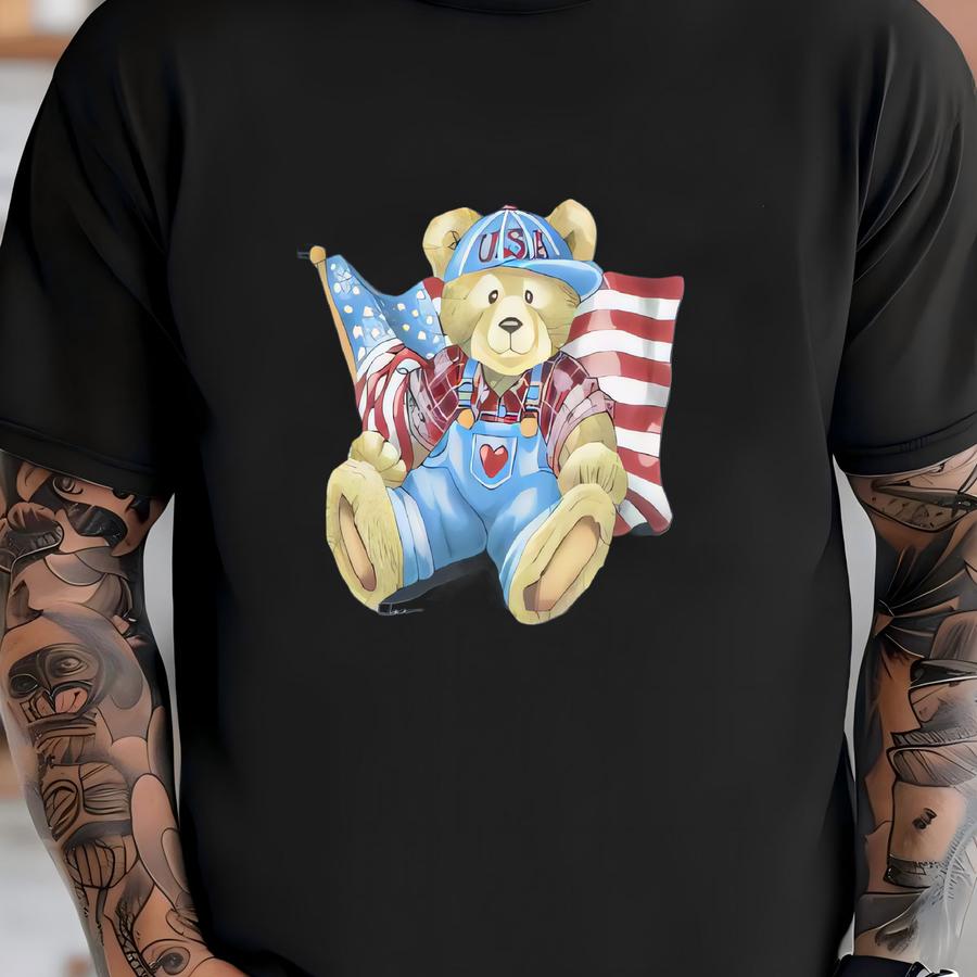 Vintage 90's Denim Shirt Usa Teddy Long Sve Blue Large T-shirt