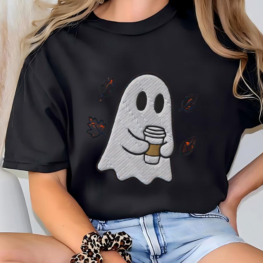 Ghost Coffee Lover Shirt, Halloween Shirt, Halloween Coffee Shirt, Coffee Lover Gift T-shirt