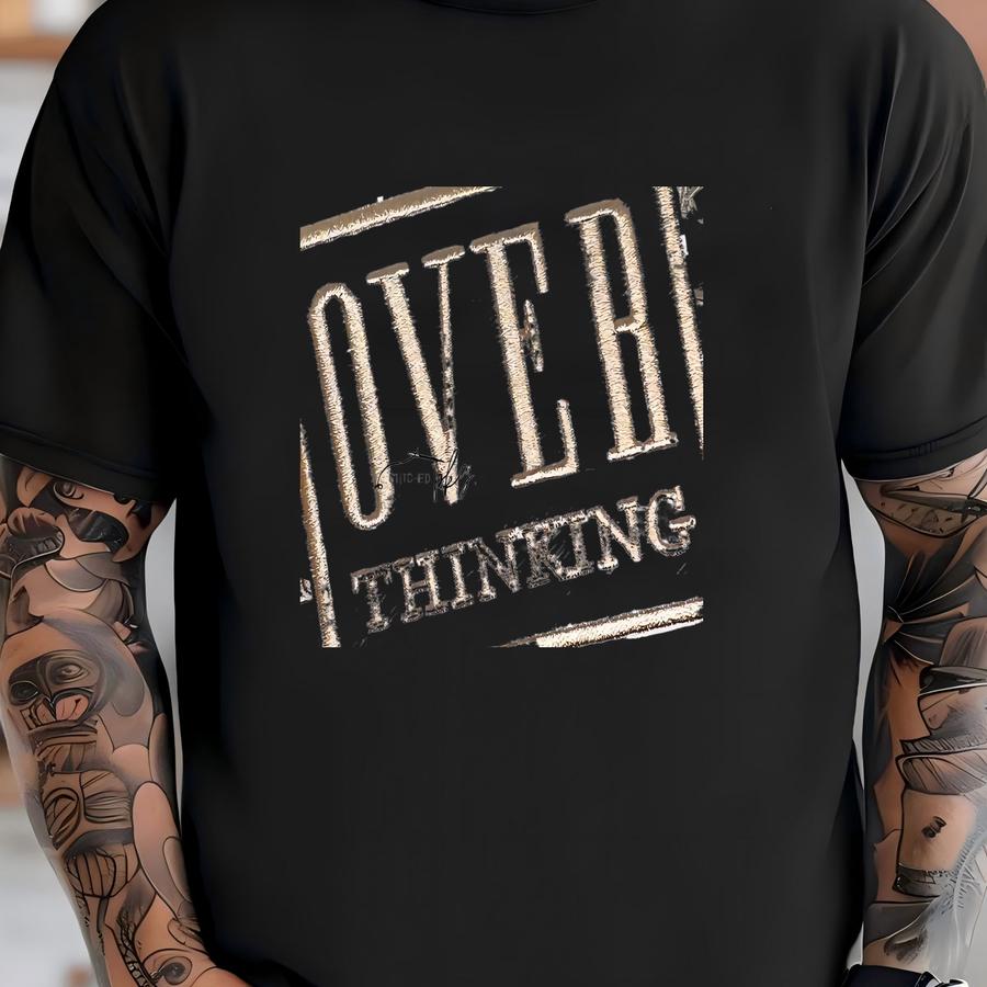 Over Thinking Patch - Iron On - Large - Bronze Gold - Accessory - Trucker Hat - Y - Bordered T-shirt