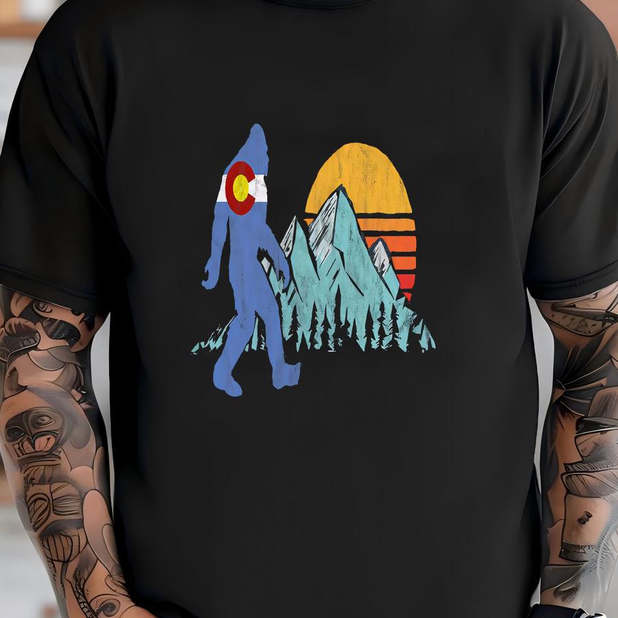 ® Shirt, Retro Bigfoot Sun Shirt, Colorado State Mountain, Funny Bigfoot Tee, Adventure Shirt, Outdoor Gift, Camping, Hiking T-shirt