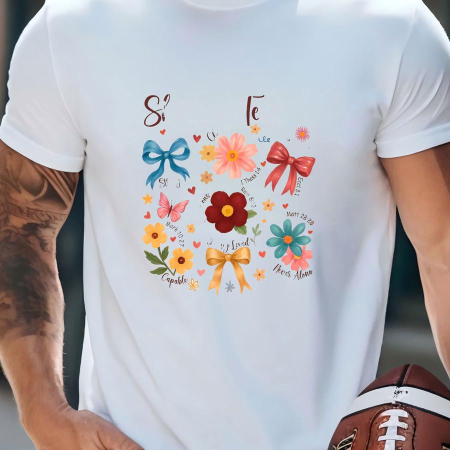 Christian Teacher Shirt Design Inspiration Teacher Gift For Educator Faith Clothing Butterfly Design Floral Pattern Scripture Verse Teaching T-shirt