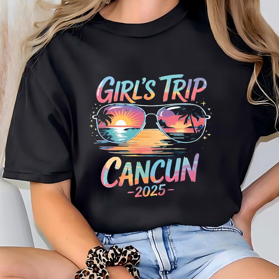 Girls Trip Cancun 2025 Shirt, Matching Girls Getaway Tee, Cancun Vacation Shirt, Beach Adventure Travel Shirt, Tropical Escape Girls T-shirt