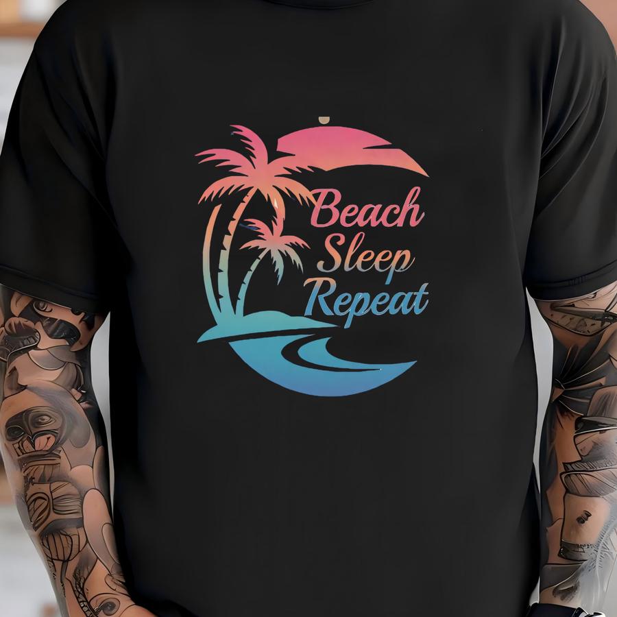 Retro Sunset Palm Tree Shirt: Oversized Beach Tee T-shirt