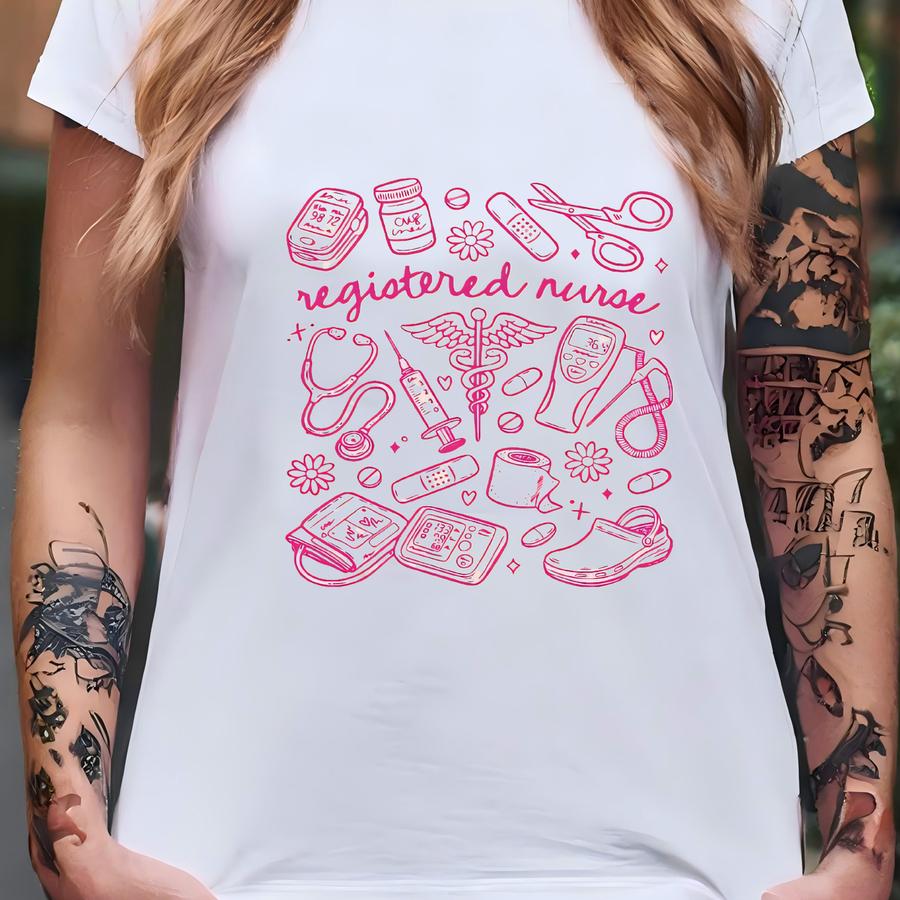 Custom Registered Nurse Shirt, Personalized Rn Gift, Nurse Graduation Tee With Name, Cute Medical Icons, Nursing Appreciation Hoodie T-shirt