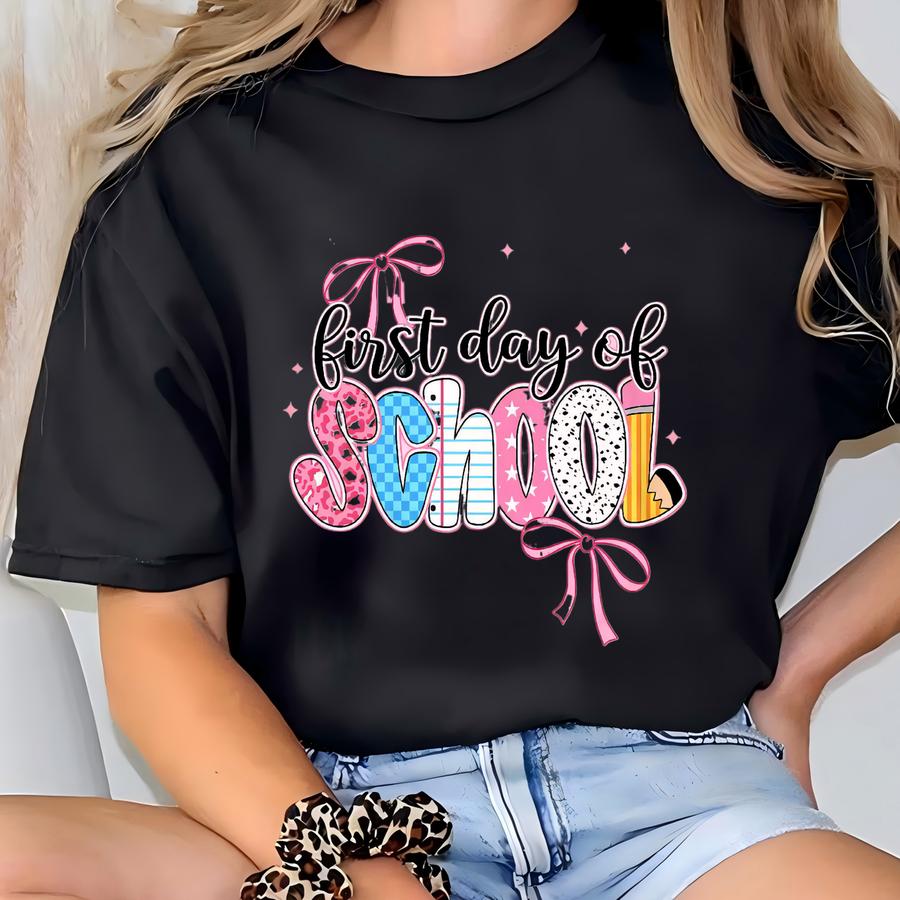 Coquette First Day Of School Shirt, Back To School Shirt For Teacher, School Student Shirt, First Day Of School Gifts, Checkered School Tee T-shirt