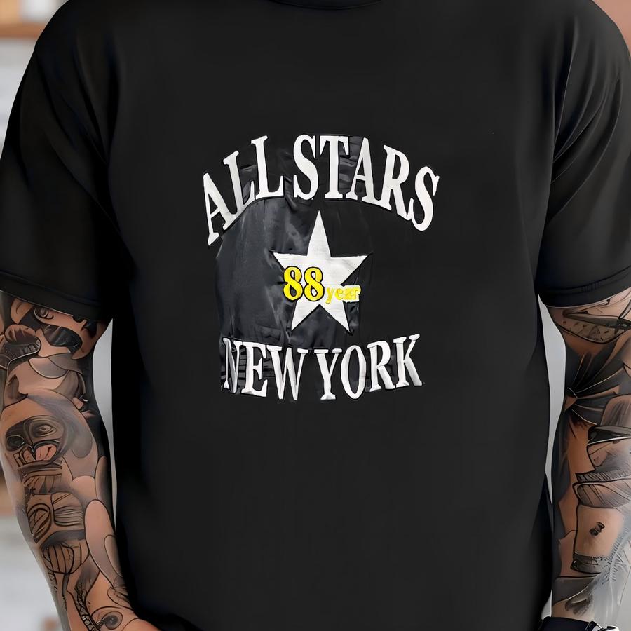 All Stars New York Black Varsity Satin Bomber Jacket Size Small T-shirt