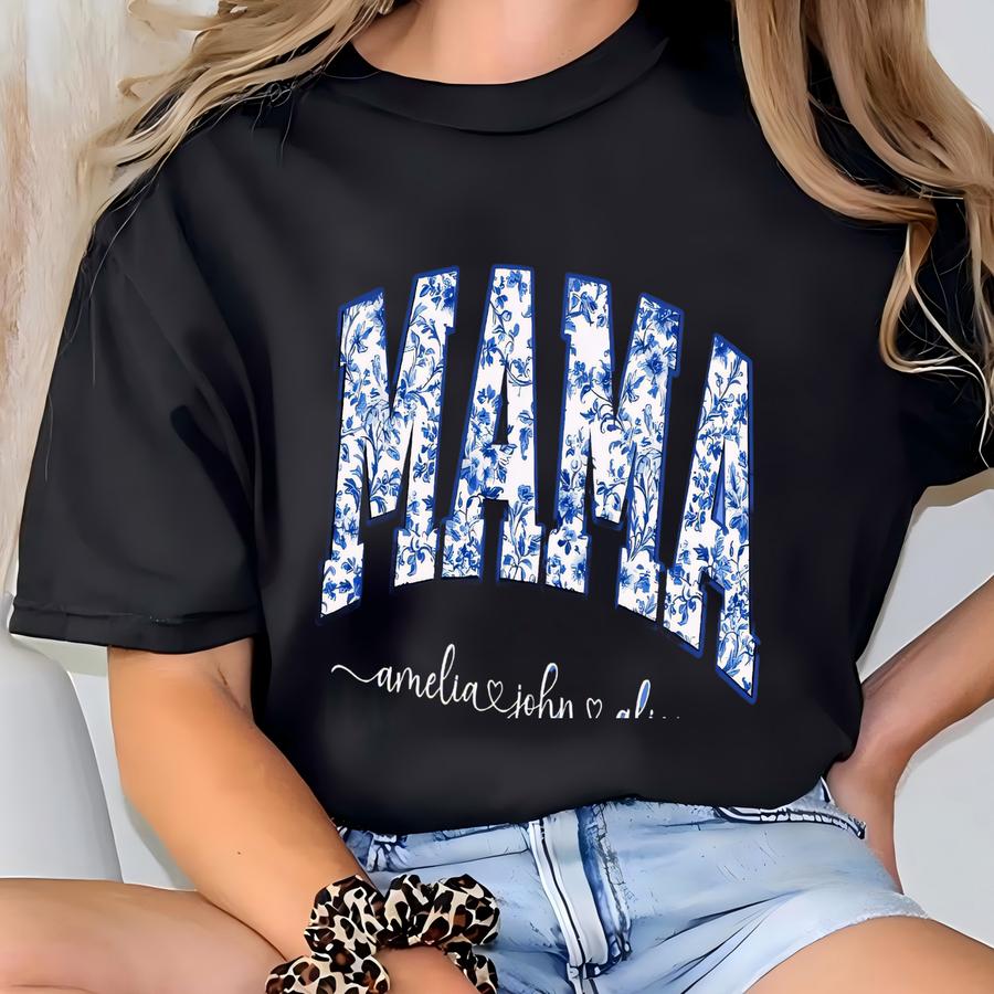 Custom Mama Shirt, Gift For Mama, Aesthetic Gift For Mom, Chinoiserie Toile Shirt, Gift For Mother, Mom To Be, Baby Shower T-shirt