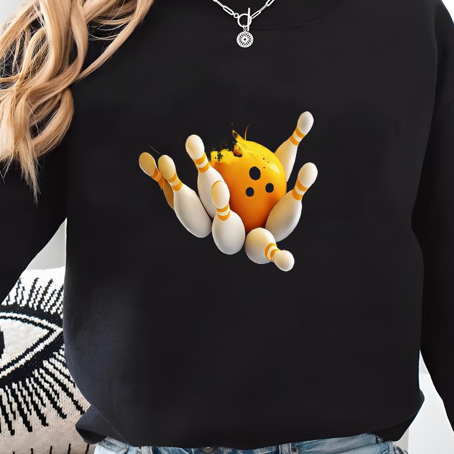 Skull Bowling Shirt, Yellow Flame Bowling Jersey, Custom Team Name Shirt, Cool Strike Bowling Gift Sweatshirt