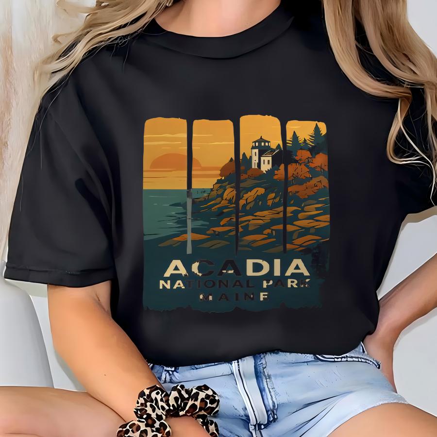 Comfort Color Acadia National Park Shirt Sweatshirt Hoodie, Maine Lighthouse Hoodie, Ocean Cliff Graphic Tee, New England Nature Gift T-shirt