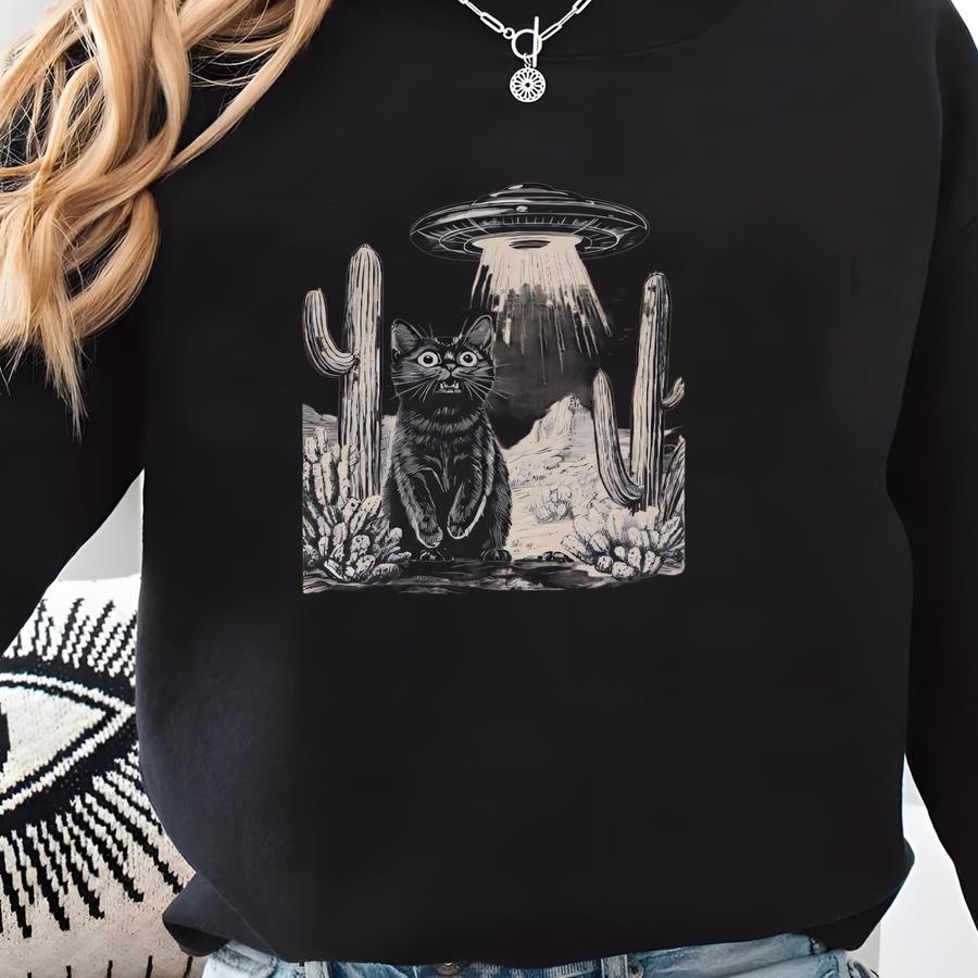 Vintage Ufo Cowboy Cat T-shirt: Retro Western Kitten Meme Sweatshirt