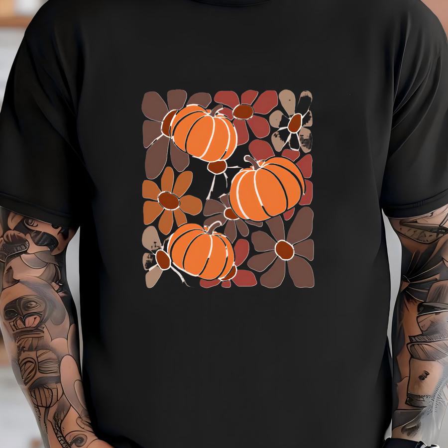 Floral Pumpkin Hoodie: Autumn Fall Tee T-shirt