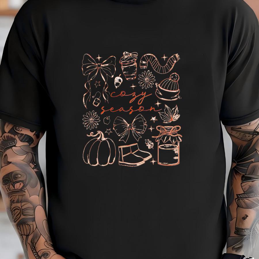 Cozy Season Shirt, Flower Pumpkin Shirt, Aesthetic Fall Shirt, Coquette Pumpkin Tee, Grunge Fall Tee, Autumn Lovers Gift, Fall Lovers Shirt T-shirt