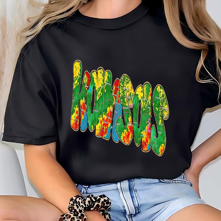 Kansas Radar Map Tshirt, Kansas Weather Map Shirt, Doodle Letter Ks Shirt, Kansas Tornado Tshirt, Storm Chaser Shirt, Tornado Alley Hoodie T-shirt