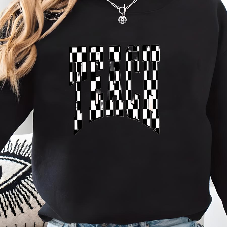 Retro Checkered Teacher T-shirt: Back To School Comfort Sweatshirt