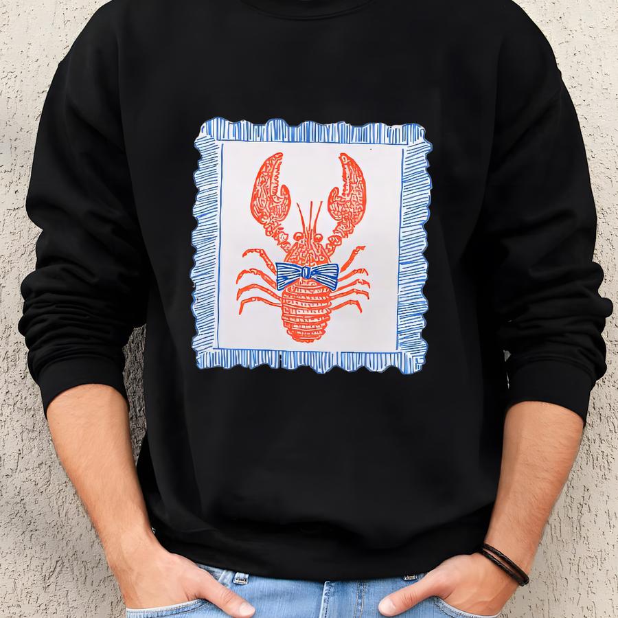 Lobster Shirt, Lobster Lover Shirt, Nautical Fisherman Shirt, Al Distressed Shirt, Lobster Graphic Tee, Lobster Postage Stamp Shirt Sweatshirt