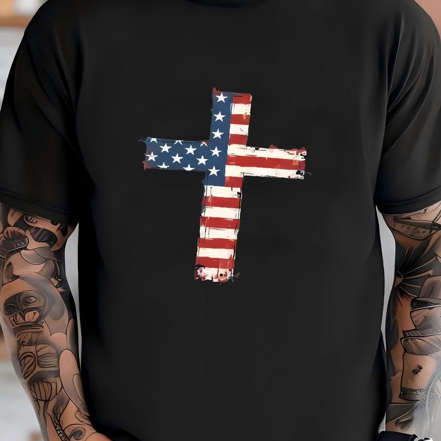 American Flag Cross 4th Of July Shirt, Christian Usa Hoodie, Independence Day Religious Patriotic Sweatshirt T-shirt