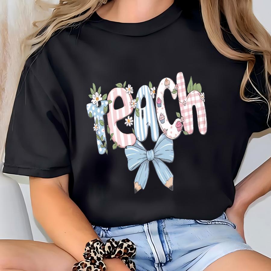 Floral Teacher Hoodie, Coquette Style T-shirt