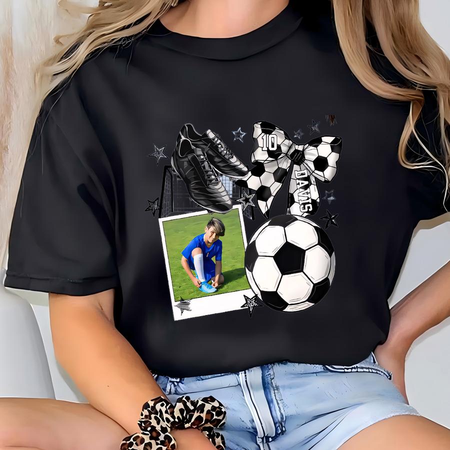 Custom Soccer Photo With Name Insert Shirt, Soccer Shirt, Soccer Game Day Shirt, Soccer Coquette Bow Shirt,soccer Game Day Tee,soccermom Tee T-shirt
