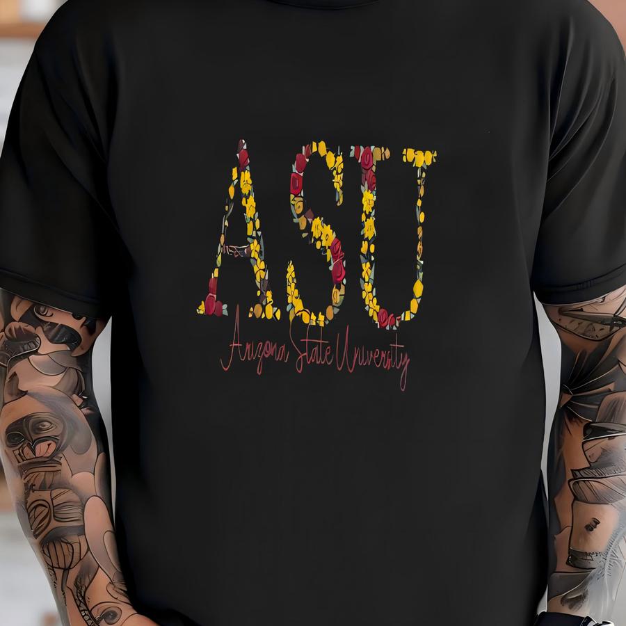 Arizona State University Sweatshirt - Floral Lettering - Script College - School Spirit - Football Season - Univ Custom Top T-shirt