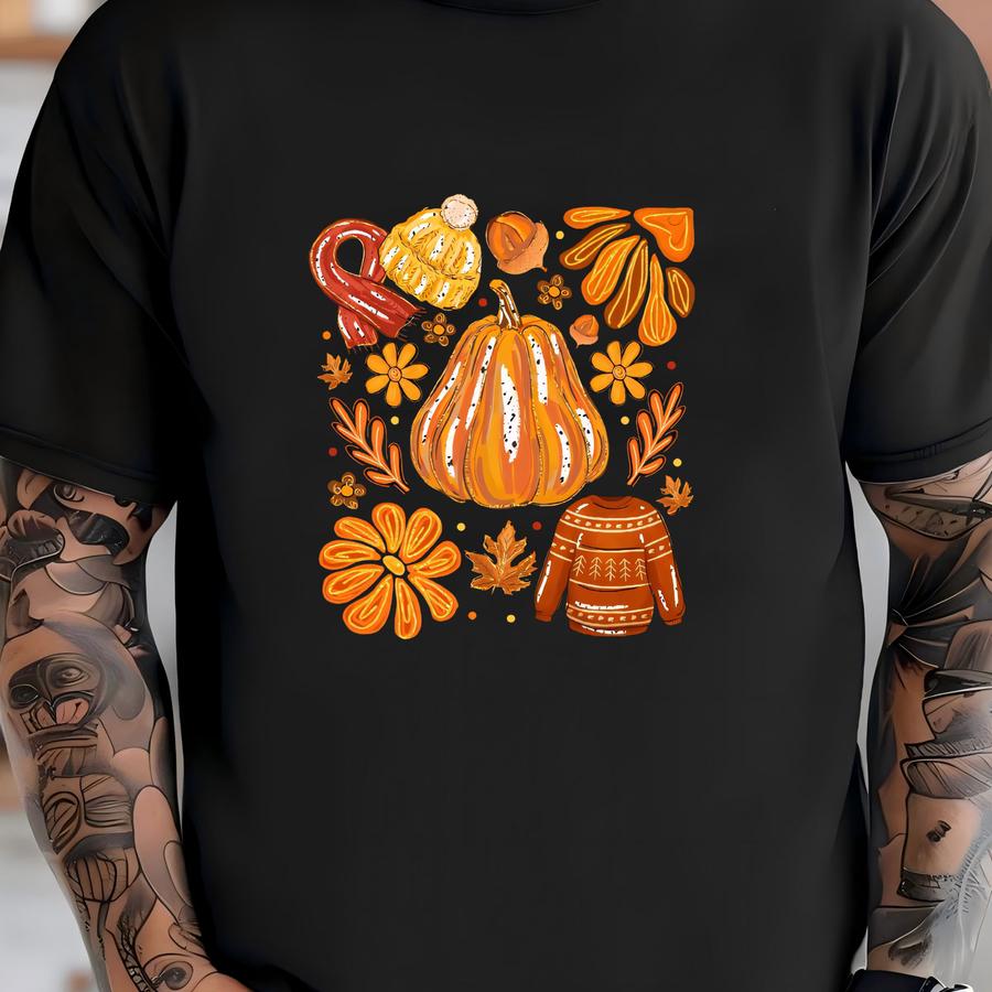 Fall Pumpkin Shirt, Cozy Season Shirt, Flower Pumpkin Gift, Aesthetic Fall Shirt, Coquette Fall Shirt, Autumn Lovers Gift, Autumn Leaves Tee T-shirt