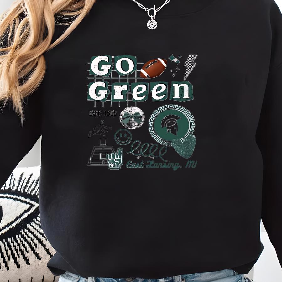 Go Green Football Tee, Spartan Retro Preppy Game Daytee, Football Tailgating Shirt, Oversized , Michigan Sports, East Lansing Sweatshirt