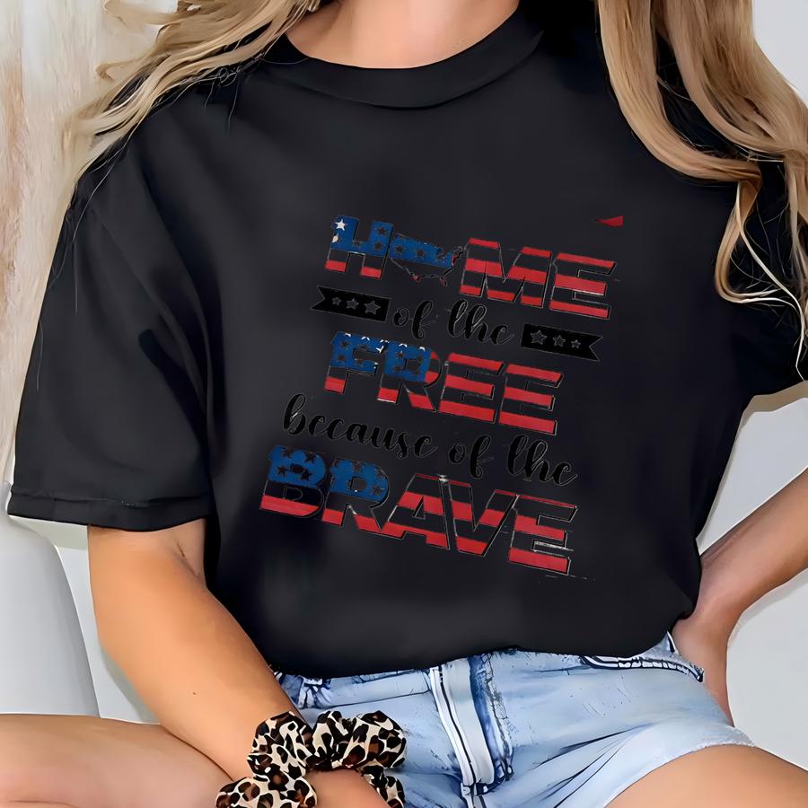 Home Of The Free Because Of The Brave America Flag Custom Canvas Print, Patriotic Gift For Veteran, Military Gifts, 4th Of July Decorations T-shirt