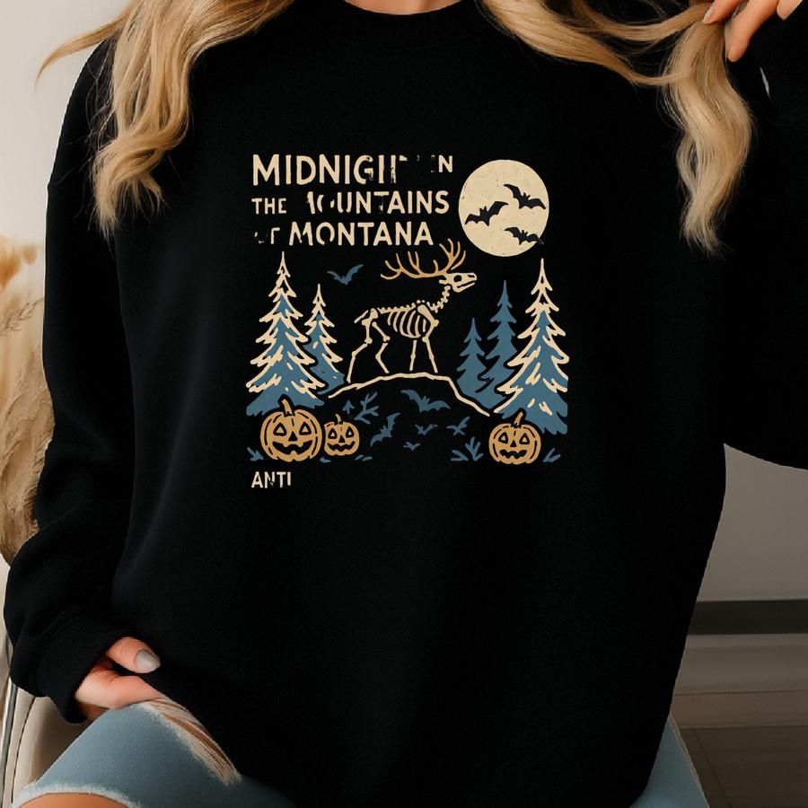 Retro Montana Halloween Sweatshirt: Spooky Mountain Crewneck Sweatshirt