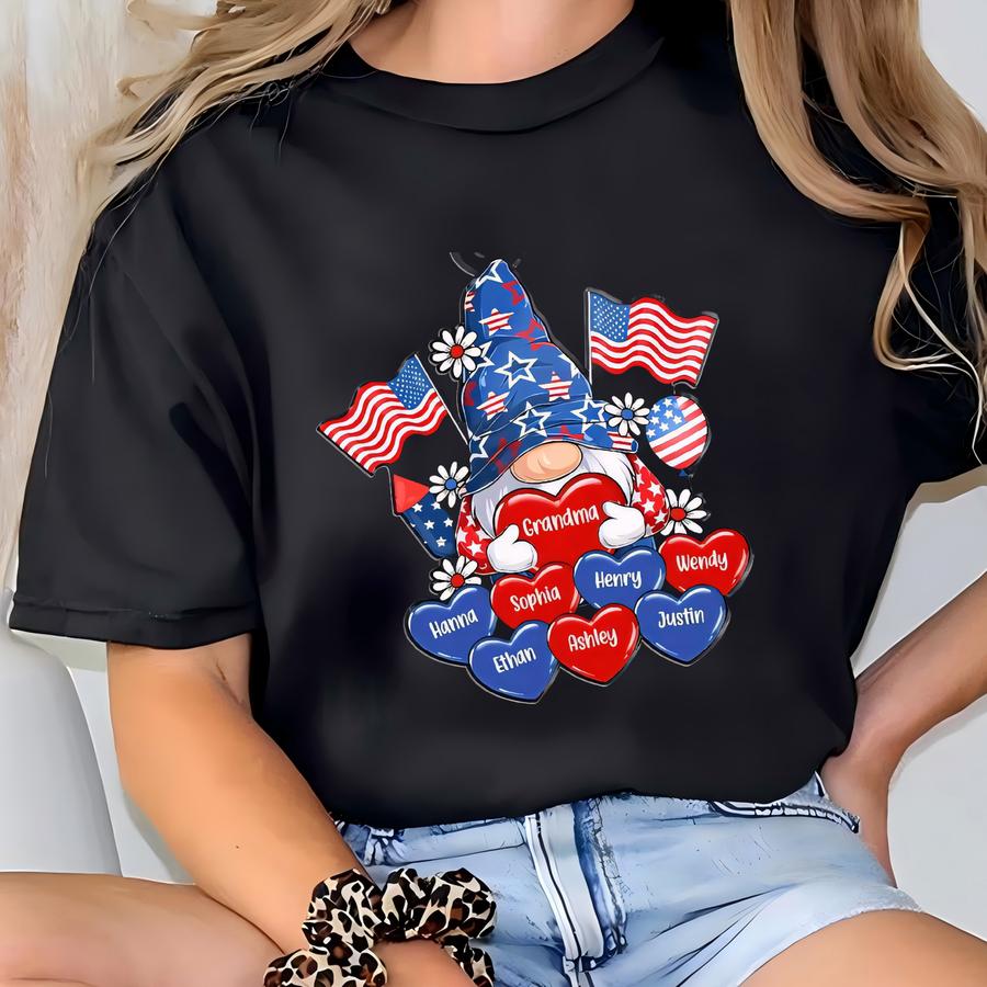 American Gnome Grandma Mom Heart - Personalized Acrylic Keychain - 4th Of July Gift For Mom Grandma, Patriotic Independence Day Keepsake T-shirt