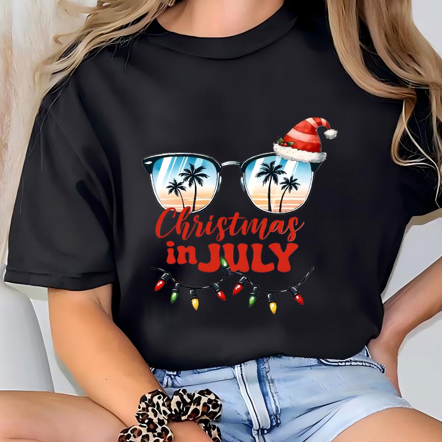 Christmas In July Hoodie: Tropical Santa Summer Beach Tee T-shirt
