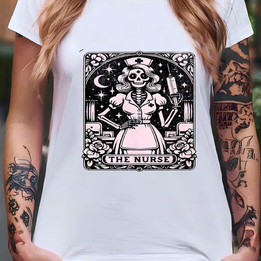 ® The Nurse Tarot Card Shirt, Nursing Witch Skull Tarot Shirt,funny Skeleton Nurse Tee,the Registered Nurse Tee,gift For Nurse T-shirt