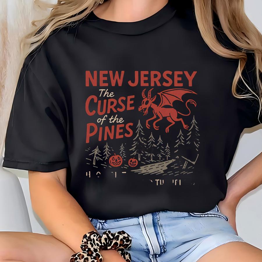 Curse Of The Pines Sweatshirt: New Jersey Halloween Graphic Crewneck T-shirt