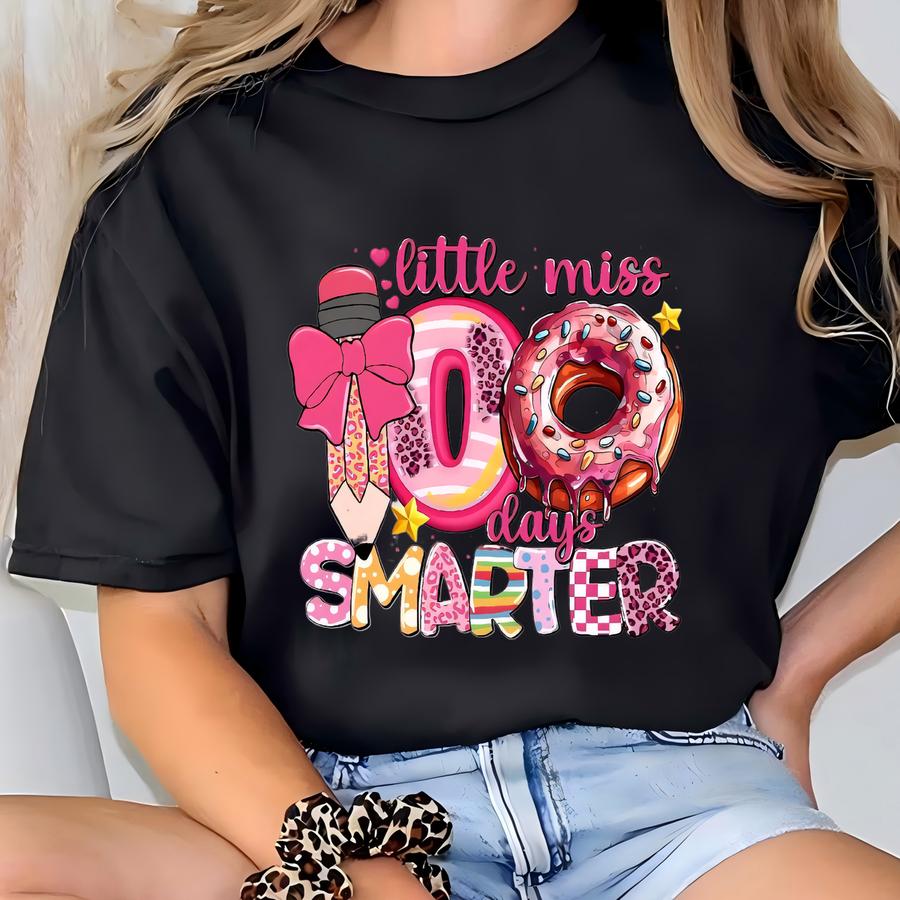 Little Miss 100 Days Smarter Shirt For Kids, 100 Days Of School Tee, Back To School Girls Gift, School Coquette Shirt, Kids School Shirts T-shirt