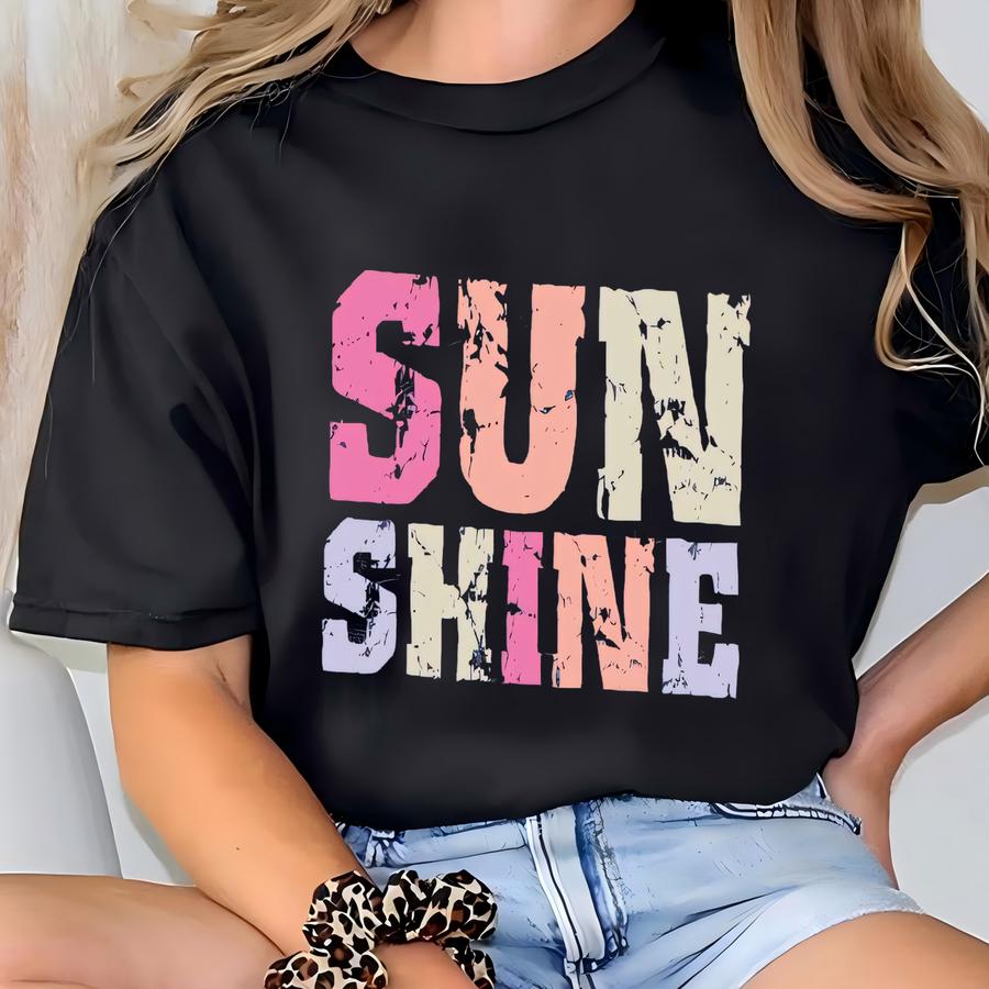Distressed Sunshine Graphic Tee: Beach Mom Shirt T-shirt