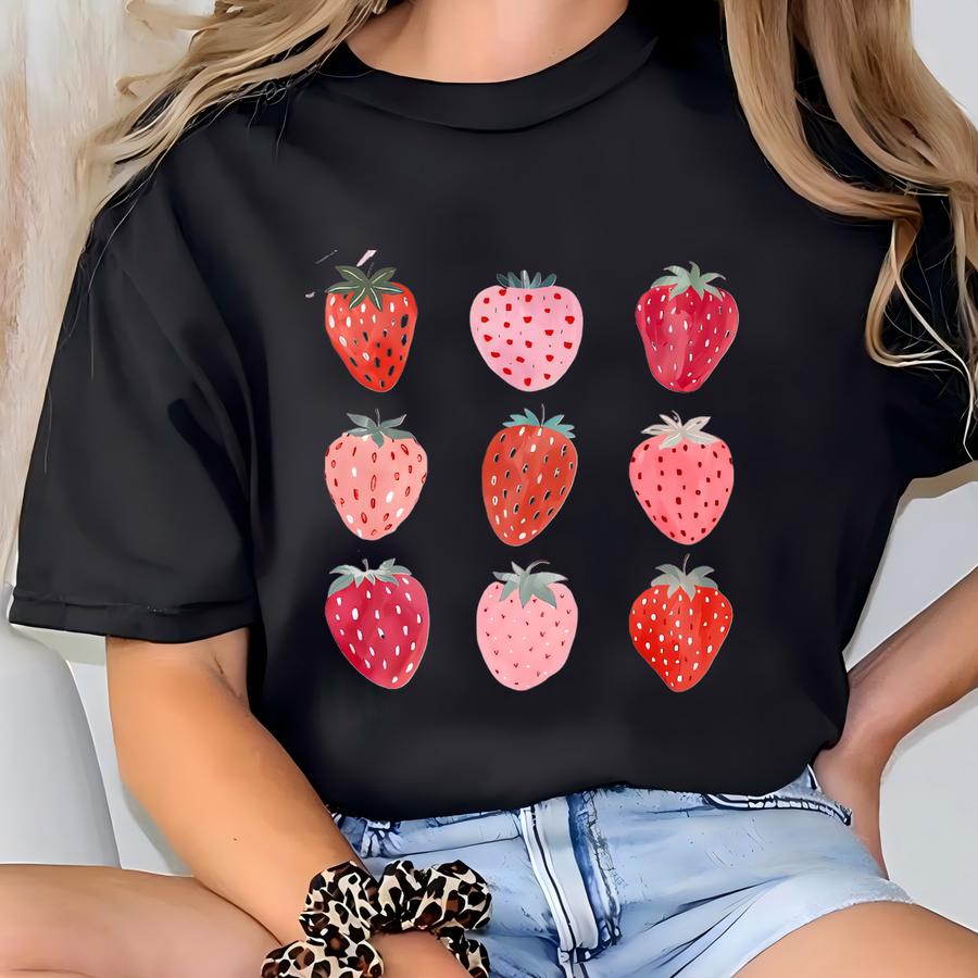 Strawberry Shirt, Fruit Aesthetic Hoodie, Summer Strawberry Tee, Cute Berry Graphic, Coquette Fruit Sweatshirt, Cottagecore Design T-shirt