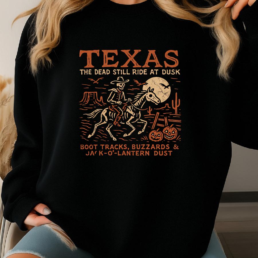 Texas Halloween Cowboy Sweatshirt: Spooky Western Crewneck Sweatshirt