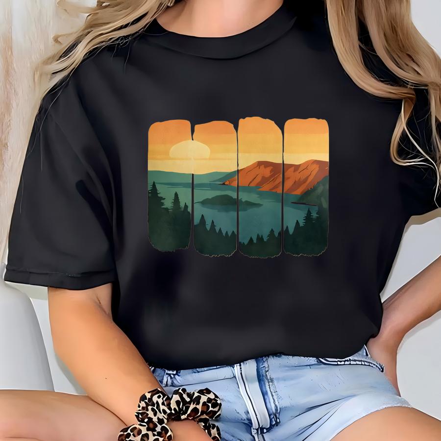 Crater Lake National Park Shirt Sweatshirt Hoodie, Mountain Lake Tee, Forest Sunset Graphic, Nature Gift For Park Lovers Campers T-shirt