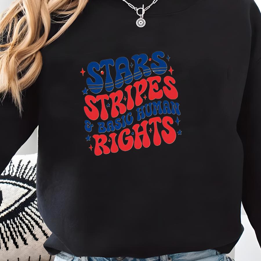 Stars And Stripes And Human Rights Tank Top, 4th Of July Protest Tee, Stars And Stripes Graphic Tee, Red White And Blue Tank Top, Anti  Sweatshirt