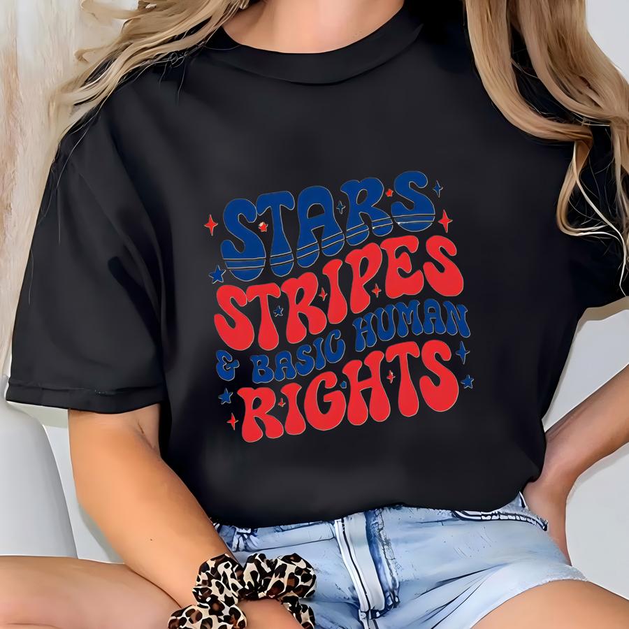 Stars And Stripes And Human Rights Tank Top, 4th Of July Protest Tee, Stars And Stripes Graphic Tee, Red White And Blue Tank Top, Anti  T-shirt