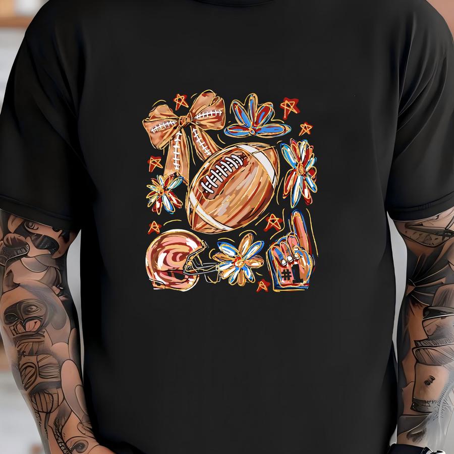 Floral Football Hoodie: Coquette Fall Game Day Shirt T-shirt