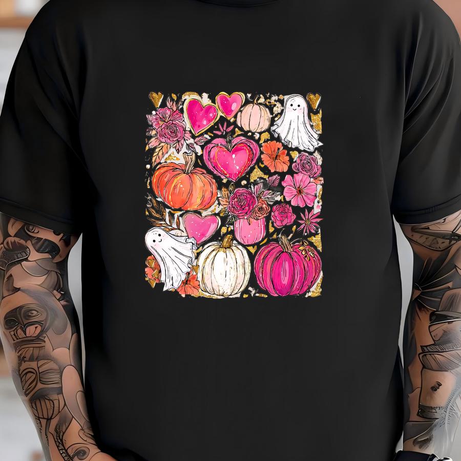Floral Pumpkin Ghost Shirt: Funny Fall Autumn Tee T-shirt