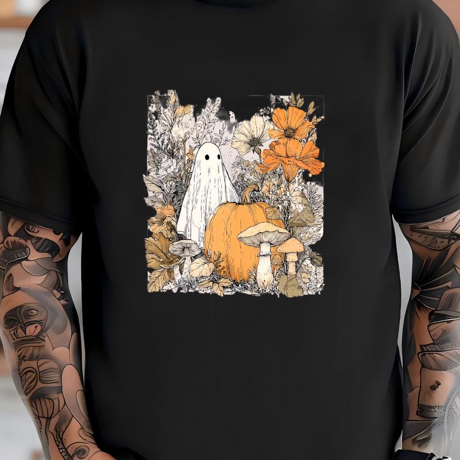 Boho Floral Ghost Halloween Tee: Spooky Pumpkin Season Shirt T-shirt